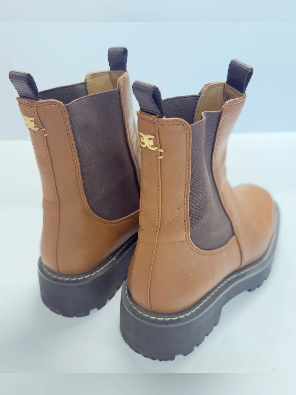 Sam Edelman Laguna Waterproof Chelsea Boot Tawny Brown Leather Lug Sole Size 7